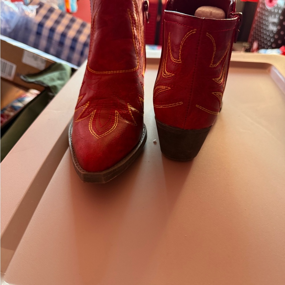 Red Leather like  Western Boots